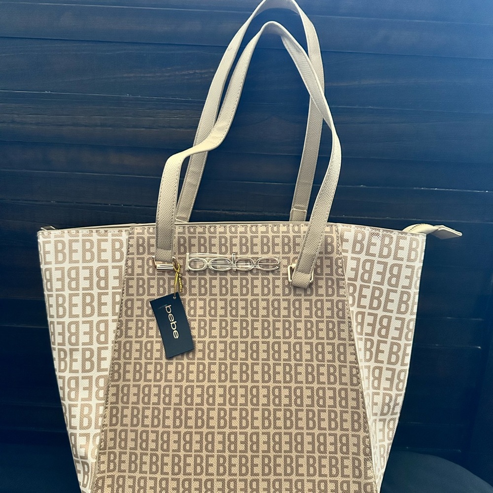 Bebe Monogram Beige and Cream Tote